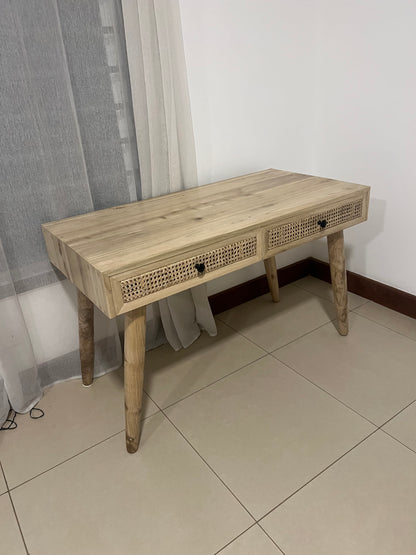 Meru oak home office rattan desk