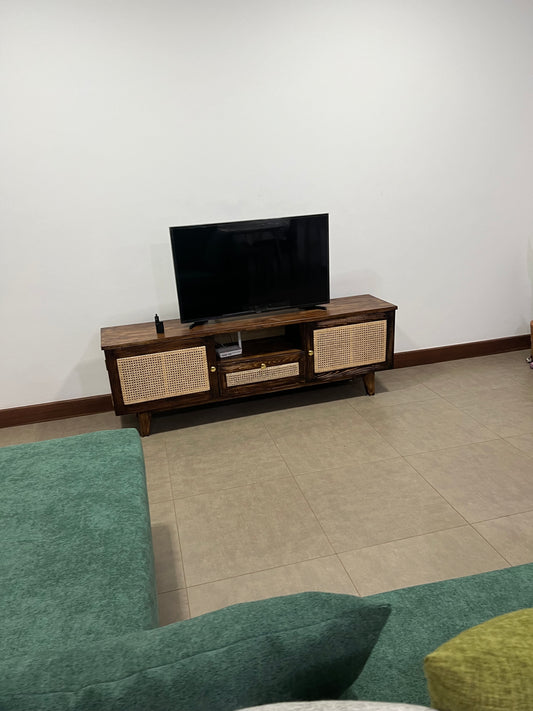 Dark oak stained white pine tv stand