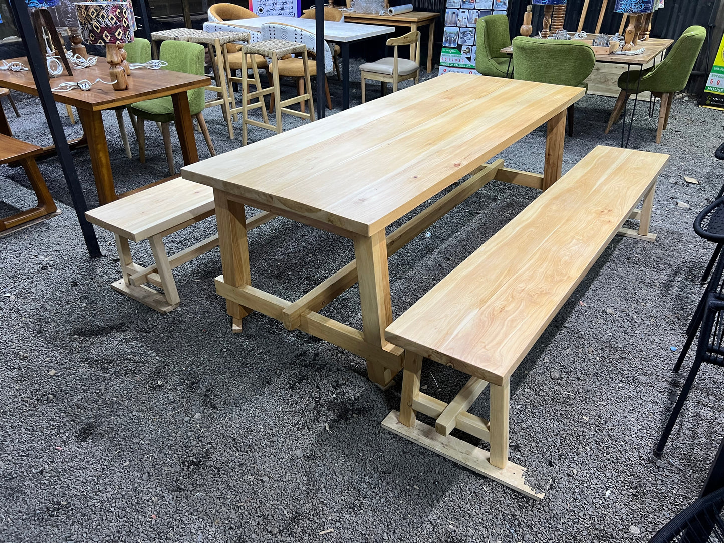 Cypress table and benches set