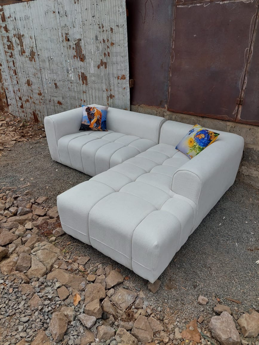 White l-shape sofa