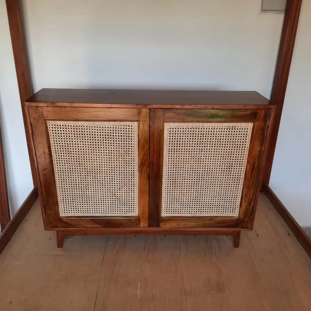 Teak wood cabinet with rattan