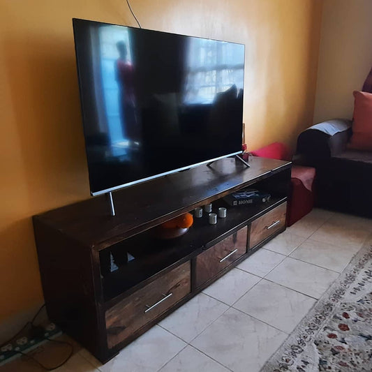 Dark oak varnished  Tv Stand with mango wood drawers