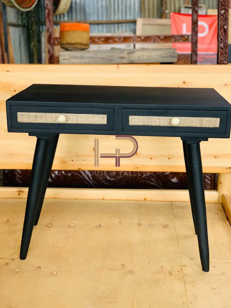 Matte Black Pine And Ratan Desk