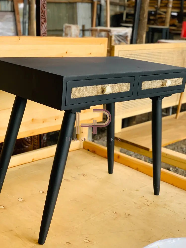 Matte Black Pine And Ratan Desk