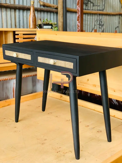 Matte Black Pine And Ratan Desk