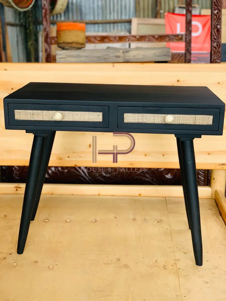 Matte Black Pine and Ratan Desk – House of Pallets