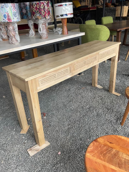 Meru oak rattan console with three drawers